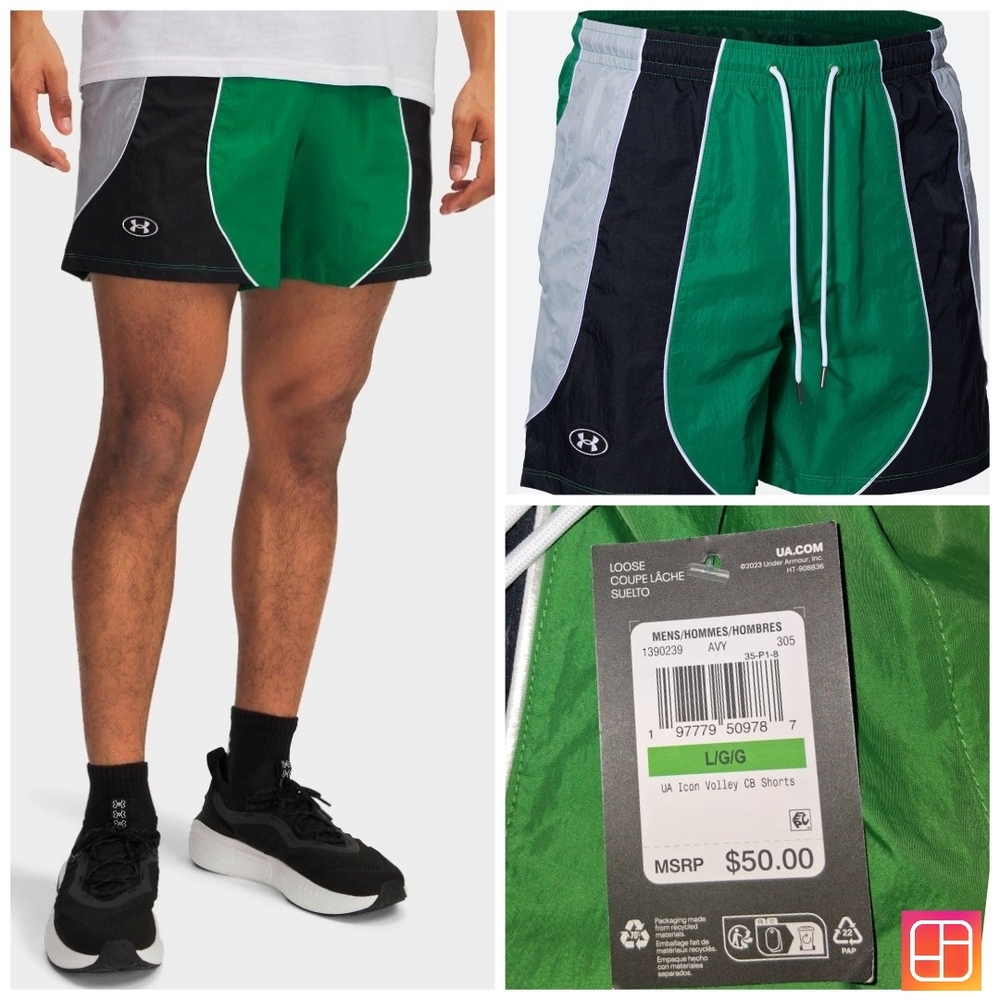 Under Armour Men's Green, Black, and White Athletic Shorts